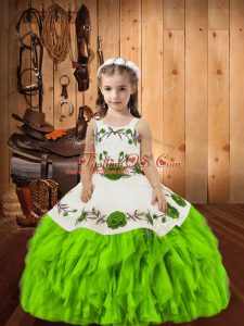 Organza Straps Sleeveless Lace Up Embroidery and Ruffles Kids Formal Wear in