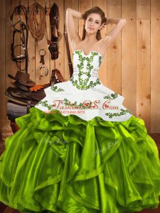 Luxury Sleeveless Embroidery and Ruffles Lace Up 15 Quinceanera Dress