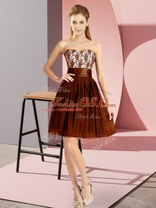 Empire Evening Dress Brown Sweetheart Chiffon Sleeveless Mini Length Zipper