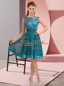 Affordable Chiffon Sleeveless Knee Length Prom Evening Gown and Appliques