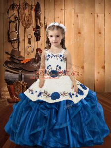 Sleeveless Lace Up Floor Length Embroidery and Ruffles Pageant Gowns For Girls
