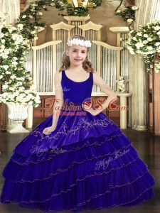 Sleeveless Beading and Embroidery and Ruffled Layers Zipper Girls Pageant Dresses