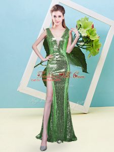 Fabulous Green Sleeveless Sequined Zipper Dress for Prom for Prom and Party