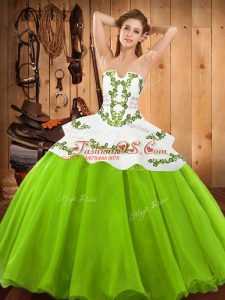 Satin and Organza Lace Up Quinceanera Gowns Sleeveless Floor Length Embroidery