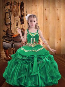 Turquoise Ball Gowns Organza Straps Sleeveless Embroidery and Ruffles Floor Length Lace Up Pageant Dress Toddler