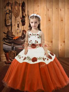 Straps Sleeveless Lace Up Pageant Dress for Teens Orange Red Organza