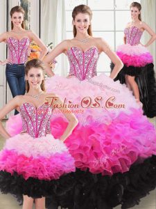 Customized Multi-color Organza Lace Up 15 Quinceanera Dress Sleeveless Floor Length Beading and Ruffles