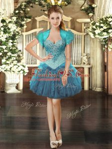 Top Selling Teal Sleeveless Mini Length Beading and Ruffles Lace Up Prom Evening Gown