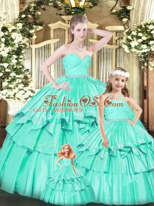 Low Price Ruffles Sweet 16 Dress Turquoise Zipper Sleeveless Floor Length