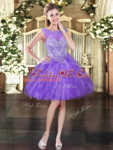 Sleeveless Mini Length Beading and Ruffles Lace Up Prom Dress with Lavender