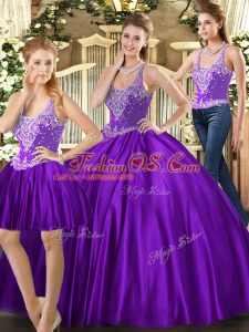 Floor Length Ball Gowns Sleeveless Purple Quinceanera Gown Lace Up