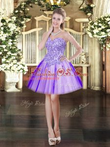 Shining Mini Length Lace Up Dress for Prom Lavender for Prom and Party with Appliques