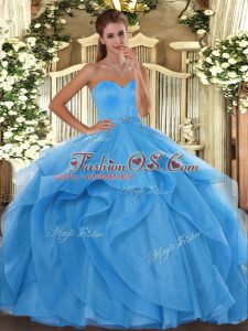 Fashionable Floor Length Baby Blue Quince Ball Gowns Sweetheart Sleeveless Lace Up