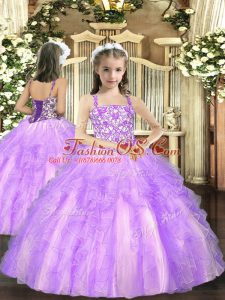 Trendy Floor Length Ball Gowns Sleeveless Lavender Child Pageant Dress Lace Up