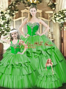 New Style Green Sleeveless Organza Lace Up Sweet 16 Quinceanera Dress for Military Ball and Sweet 16 and Quinceanera