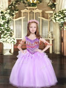 Great Lilac Scoop Lace Up Beading Pageant Dress Toddler Sleeveless