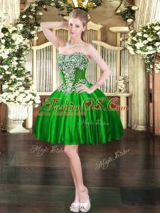 Satin Sweetheart Sleeveless Lace Up Beading Prom Dress in Green