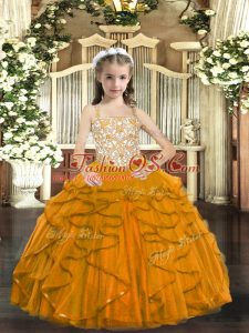 Custom Made Orange Lace Up Straps Beading and Ruffles Pageant Dresses Tulle Sleeveless