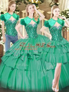 Modern Turquoise Sweetheart Neckline Beading and Ruffled Layers Sweet 16 Dresses Sleeveless Lace Up