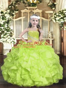Floor Length Ball Gowns Sleeveless Yellow Green Kids Pageant Dress Lace Up