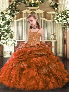 Orange Ball Gowns Beading and Ruffles Pageant Dress Zipper Organza Sleeveless Floor Length