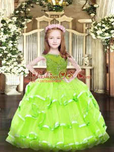 Custom Made Ball Gowns Organza Scoop Sleeveless Beading and Ruffled Layers Floor Length Zipper Little Girl Pageant Gowns