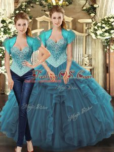 Exceptional Teal Sleeveless Tulle Lace Up Quinceanera Dress for Sweet 16 and Quinceanera