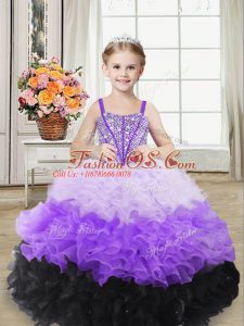 Organza Straps Sleeveless Lace Up Beading and Ruffles Girls Pageant Dresses in Multi-color