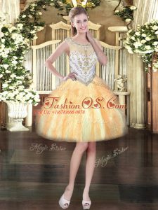 Best Orange Prom and Party with Beading and Ruffles Scoop Sleeveless Zipper