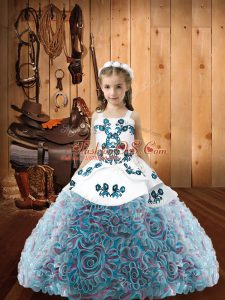 Straps Sleeveless Custom Made Pageant Dress Floor Length Embroidery Multi-color Fabric With Rolling Flowers