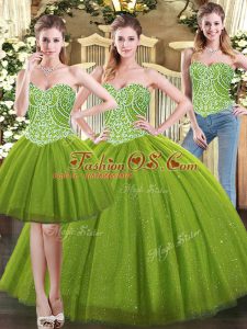 Charming Olive Green Quinceanera Dress Military Ball and Sweet 16 and Quinceanera with Beading Sweetheart Sleeveless Lace Up