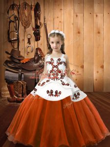 Floor Length Ball Gowns Sleeveless Orange Red Kids Pageant Dress Lace Up