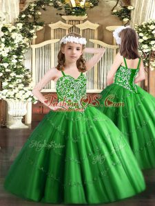 Exquisite Green Straps Lace Up Beading and Appliques Evening Gowns Sleeveless