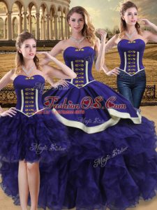 Luxury Purple Lace Up Sweetheart Beading and Ruffles Quinceanera Gown Organza Sleeveless