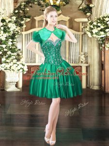Admirable Dark Green Sleeveless Mini Length Beading Lace Up Prom Dresses