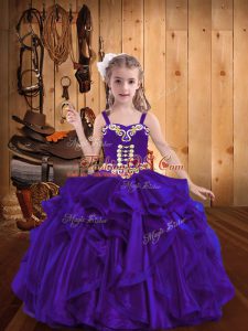 Exquisite Ball Gowns Little Girls Pageant Dress Wholesale Purple Straps Organza Sleeveless Floor Length Lace Up