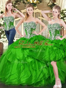 Stylish Sweetheart Sleeveless Lace Up Quinceanera Gowns Green Organza