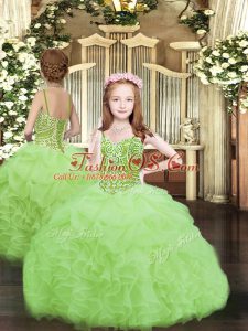 Sleeveless Beading and Ruffles and Pick Ups Floor Length Little Girls Pageant Gowns