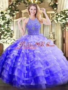 Adorable Beading and Ruffled Layers Sweet 16 Quinceanera Dress Lavender Zipper Sleeveless Floor Length