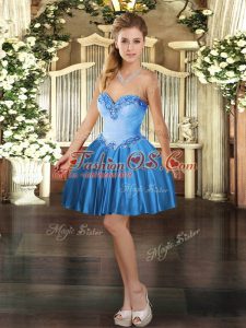 Traditional Baby Blue Ball Gowns Sweetheart Sleeveless Satin Mini Length Lace Up Beading Prom Dress