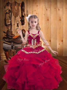 Organza Sleeveless Floor Length Child Pageant Dress and Embroidery and Ruffles