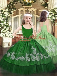 Excellent Floor Length Dark Green Evening Gowns Scoop Sleeveless Zipper