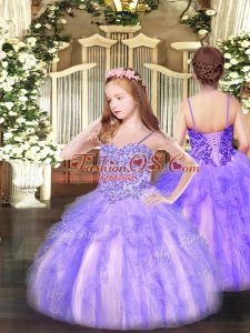 Fantastic Floor Length Ball Gowns Sleeveless Lavender Little Girls Pageant Gowns Lace Up