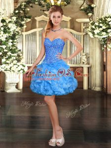 Delicate Ball Gowns Prom Dress Baby Blue Sweetheart Organza Sleeveless Mini Length Lace Up