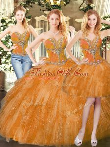 Ideal Sleeveless Lace Up Floor Length Beading and Ruffles Quinceanera Gowns