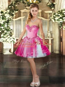 Ball Gowns Prom Dress Hot Pink Sweetheart Tulle Sleeveless Mini Length Lace Up