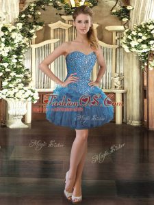 Fantastic Sleeveless Mini Length Beading and Ruffles Lace Up Prom Evening Gown with Blue