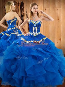 Clearance Ball Gowns Sweet 16 Dresses Blue Sweetheart Satin and Organza Sleeveless Floor Length Lace Up