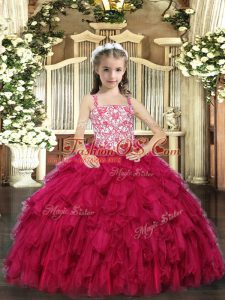 New Arrival Organza Straps Sleeveless Lace Up Beading and Ruffled Layers Child Pageant Dress in Red