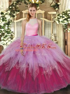 Captivating Multi-color High-neck Backless Beading and Ruffles Sweet 16 Dresses Sleeveless